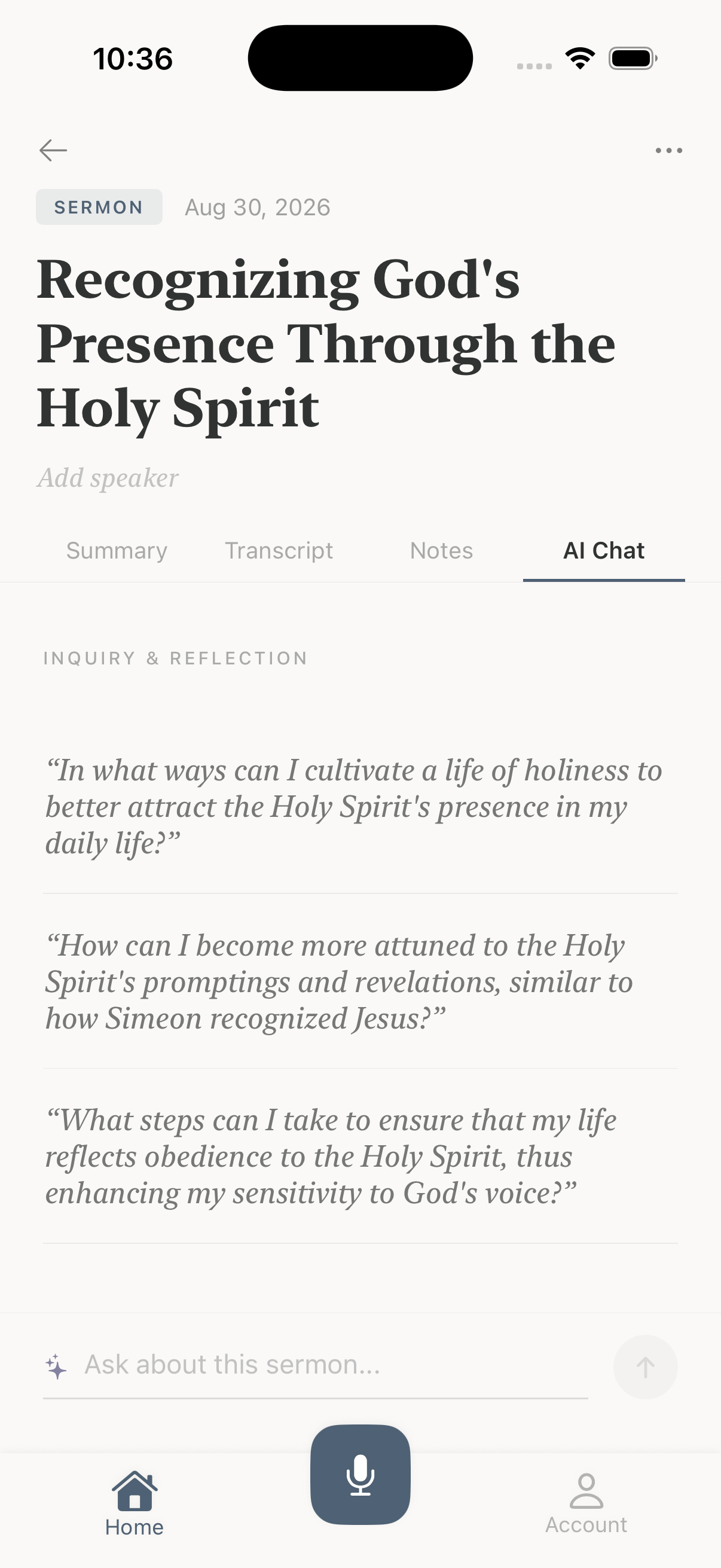 AI Chat inside a Tablet Notes sermon