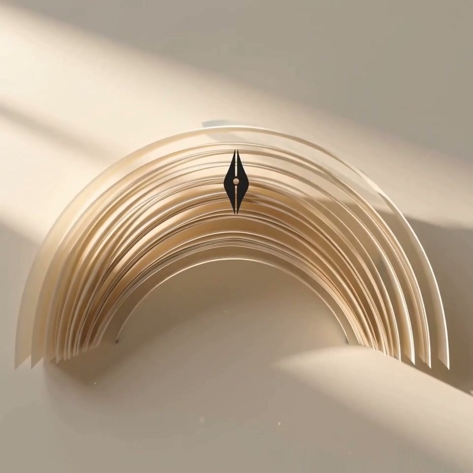 Tablet Notes pen-nib mark above an arch of sculpted paper in warm morning light